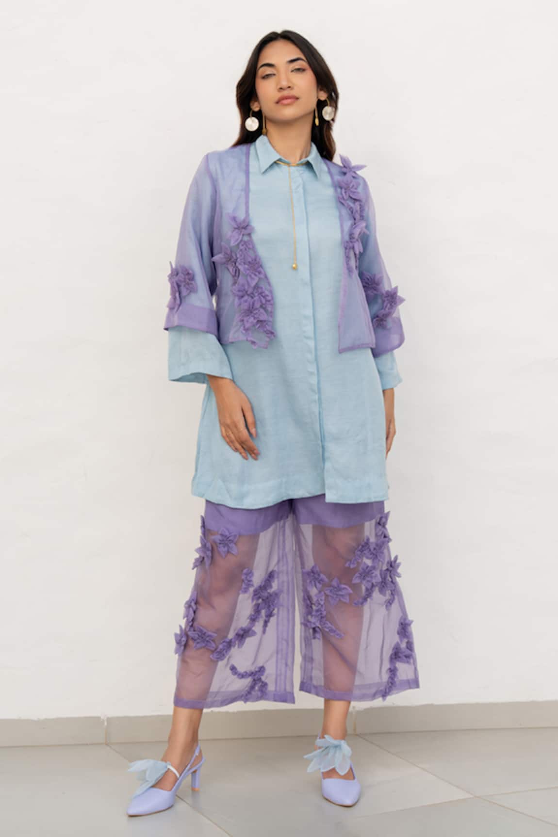 Chambray & CO. Lilac Organza Embroidered Pant Set 