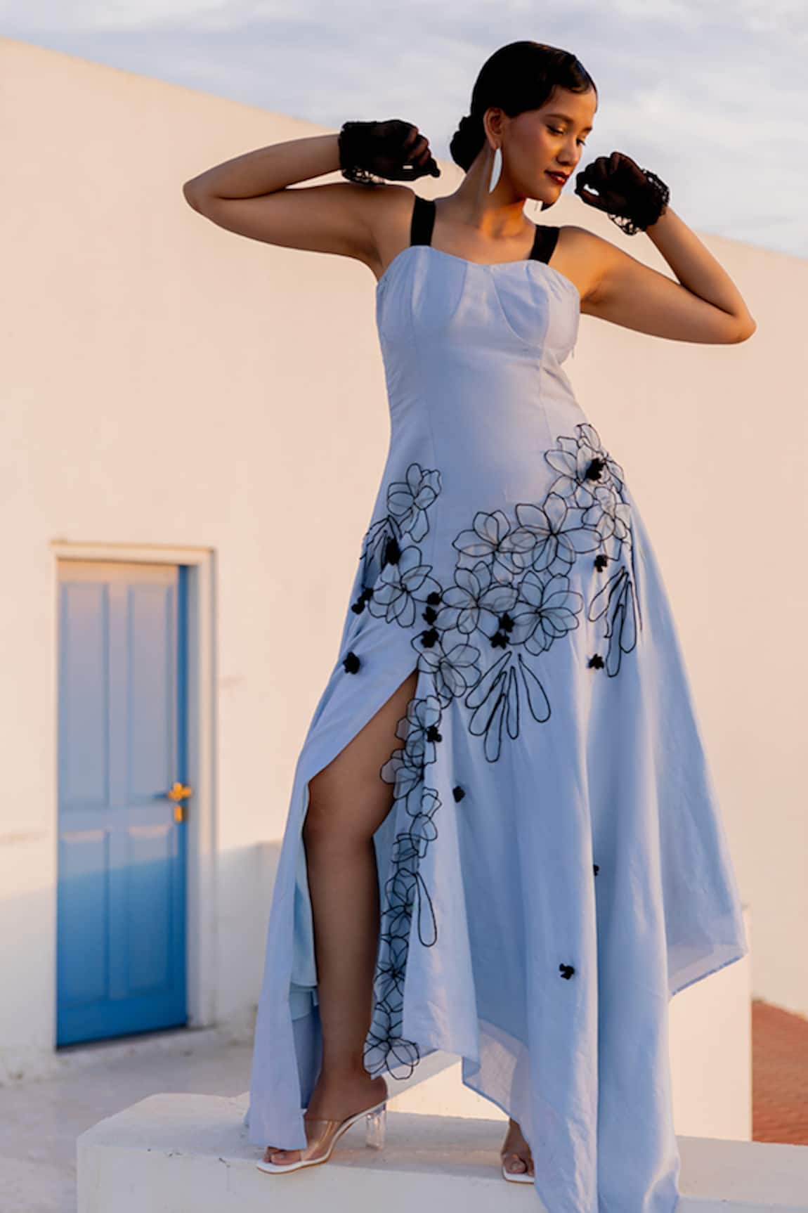 Chambray & CO. Powder Blue Hand Embroidered Dress 