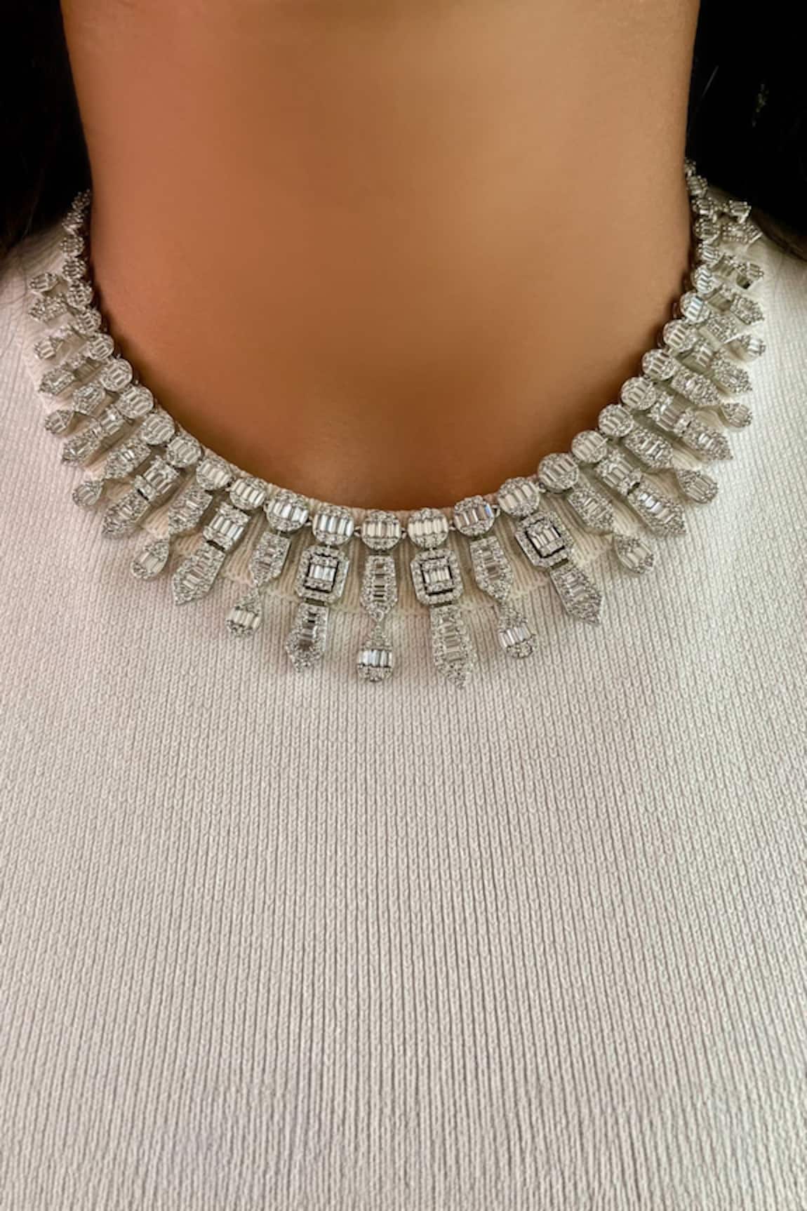 Prerto Geometric Diamonte Stones Necklace Set 