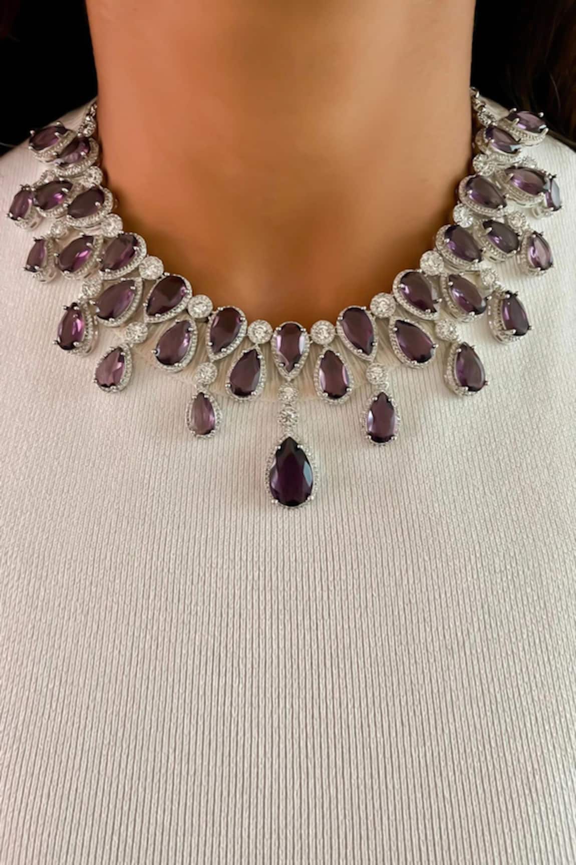 PRERTO Sirsa Purple Diamond Stones Necklace Set