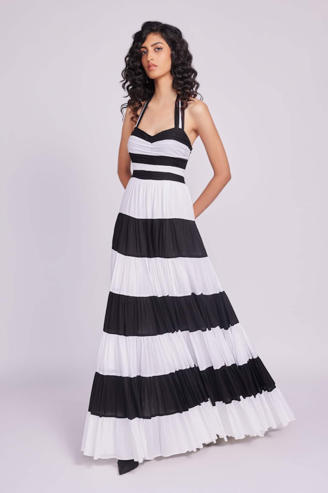 Dev And Viv Black & White Striped Maxi Dress 