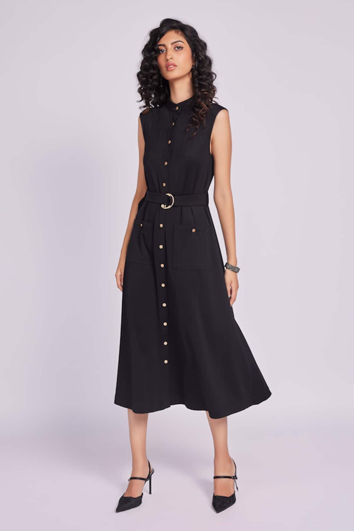Dev And Viv Black Buttoned Dress With Belt 