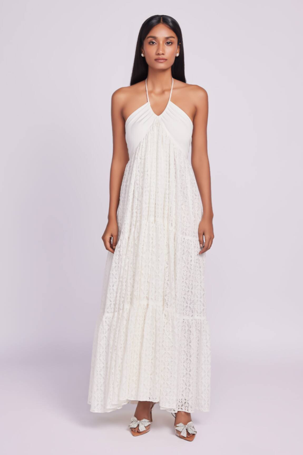 Dev And Viv White Lace Halter Maxi Dress 