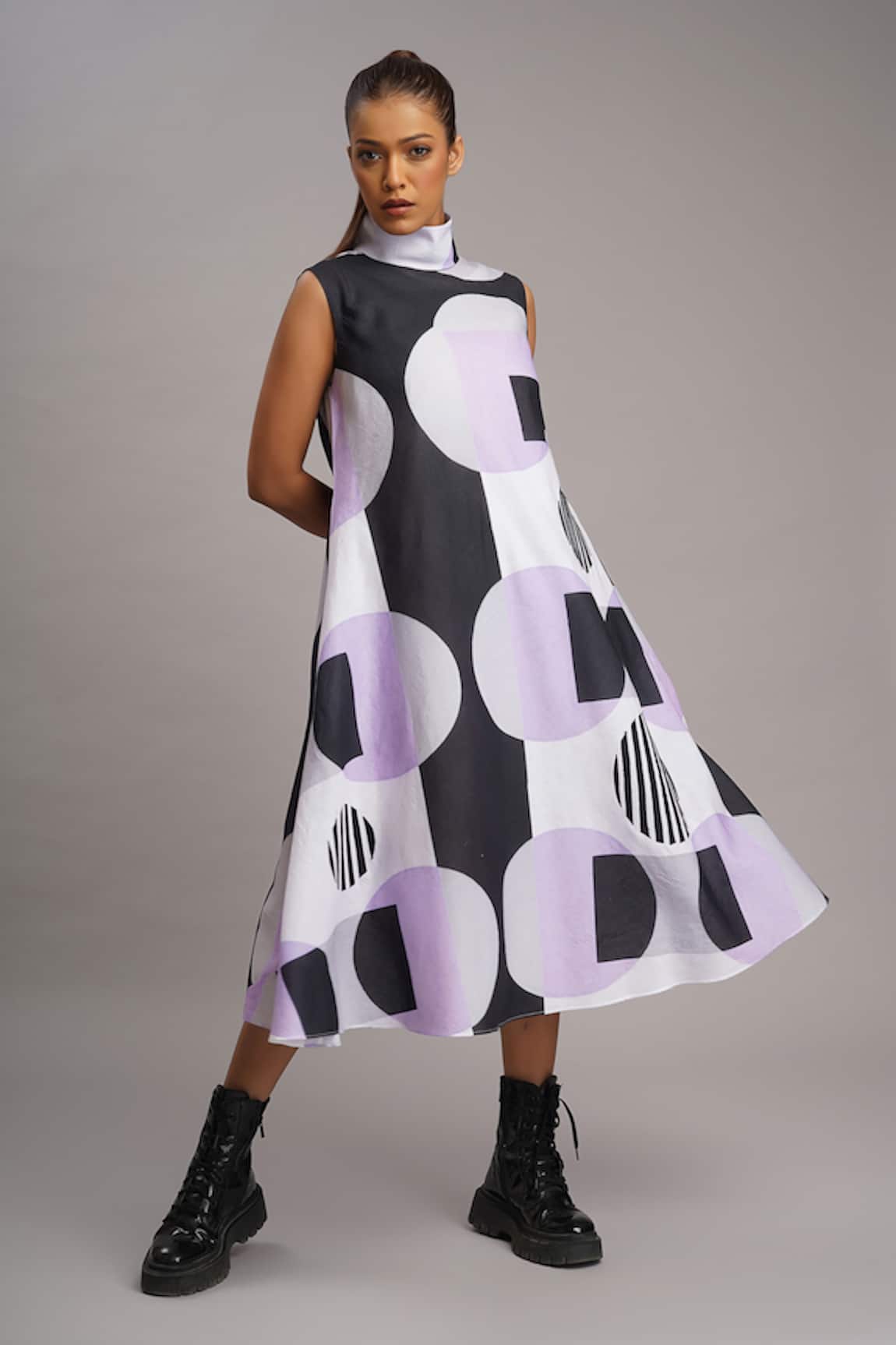 Taika By Poonam Bhagat Lilac Retro Printed Linen Dress 