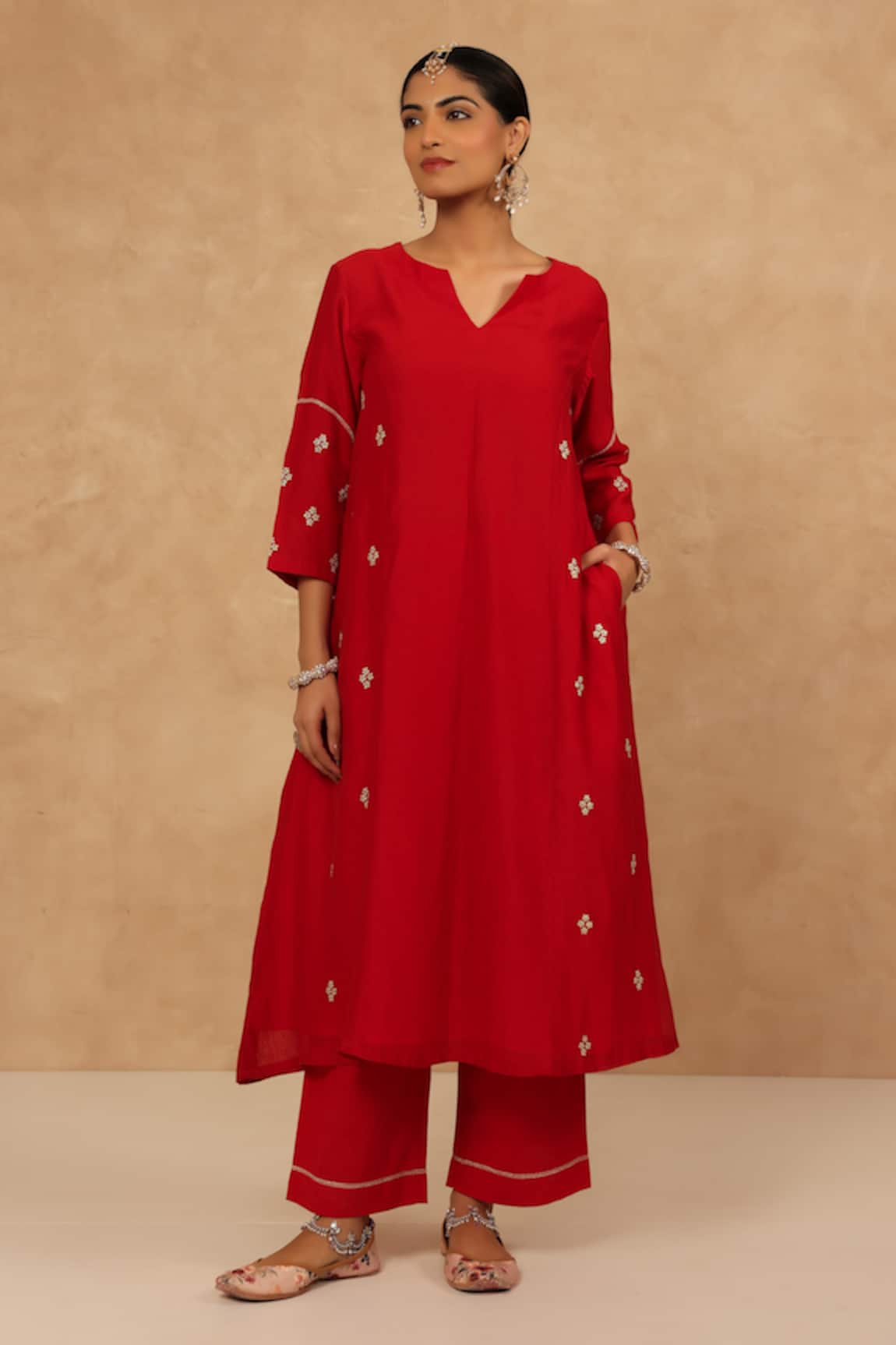 Charu Makkar Red Embroidered Kurta & Pant Set 