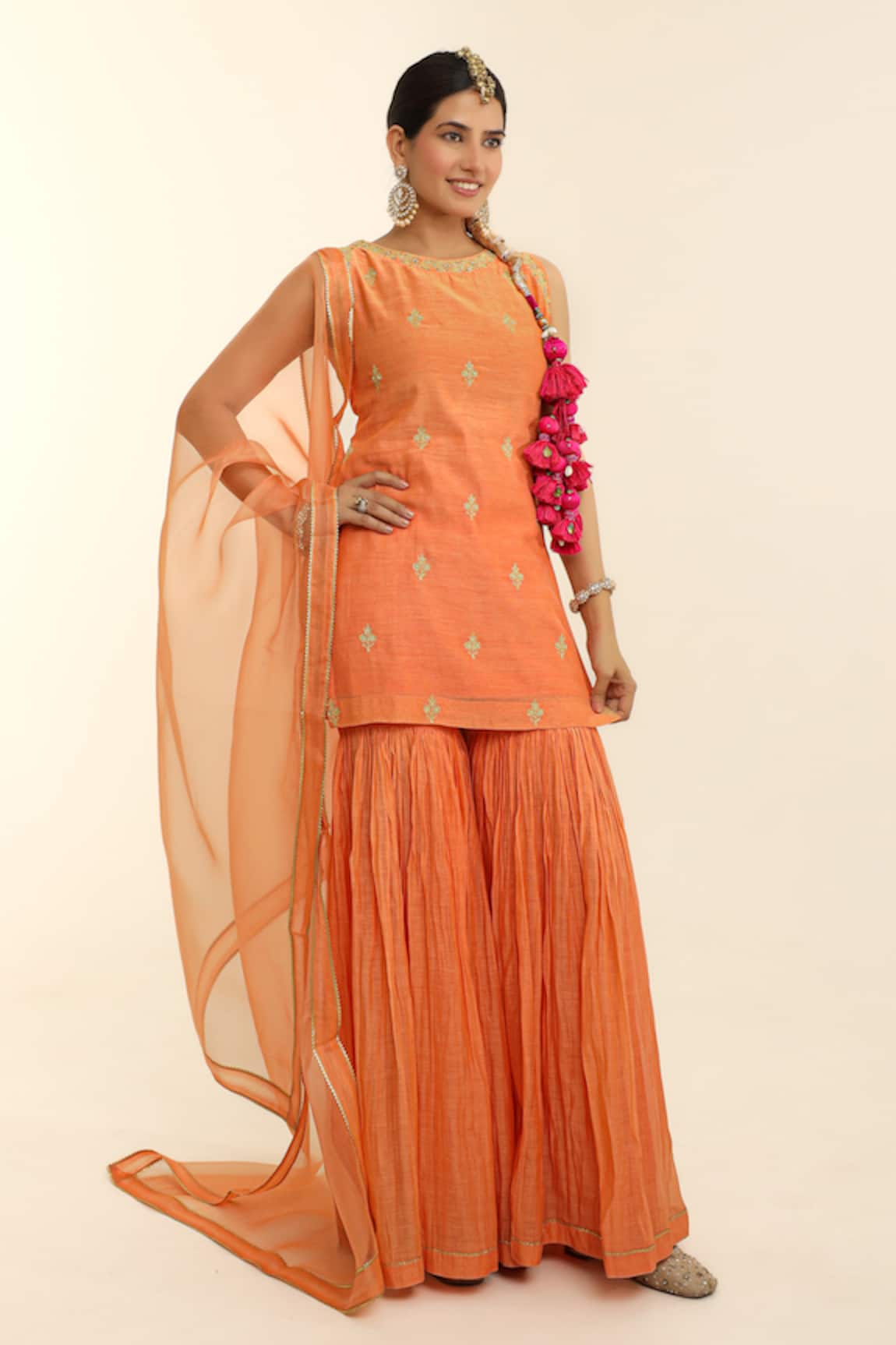 Charu Makkar Orange Chanderi Kurta Gharara Set 