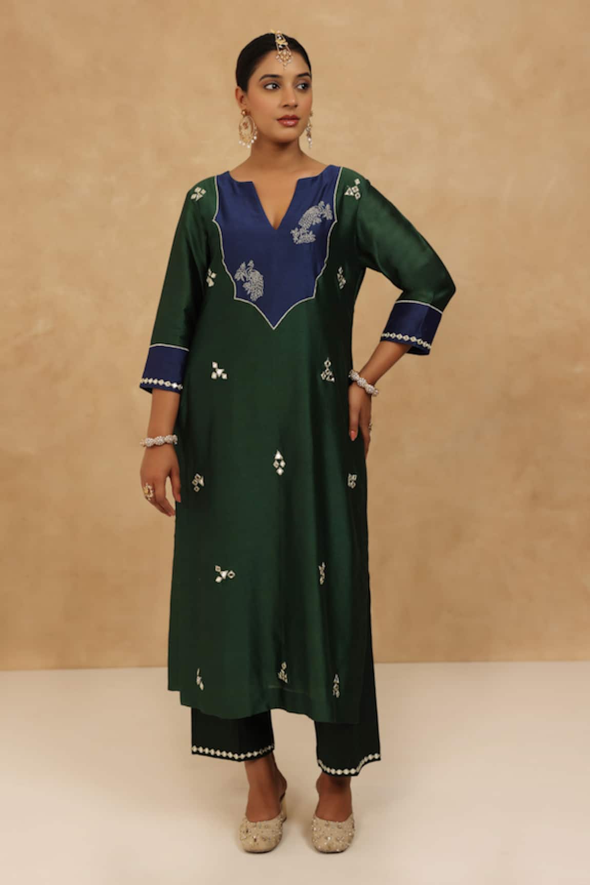 Charu Makkar Royal Green & Navy Blue Kurta Pant Set 
