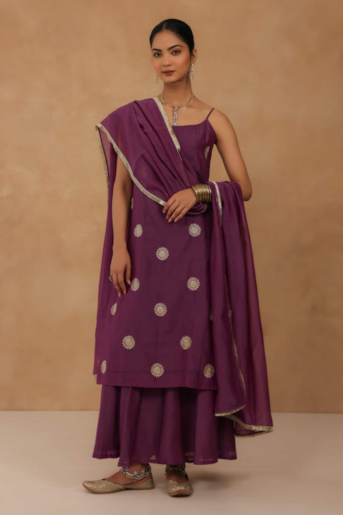 Charu Makkar Purple Chanderi Embroidered Kurta Set 