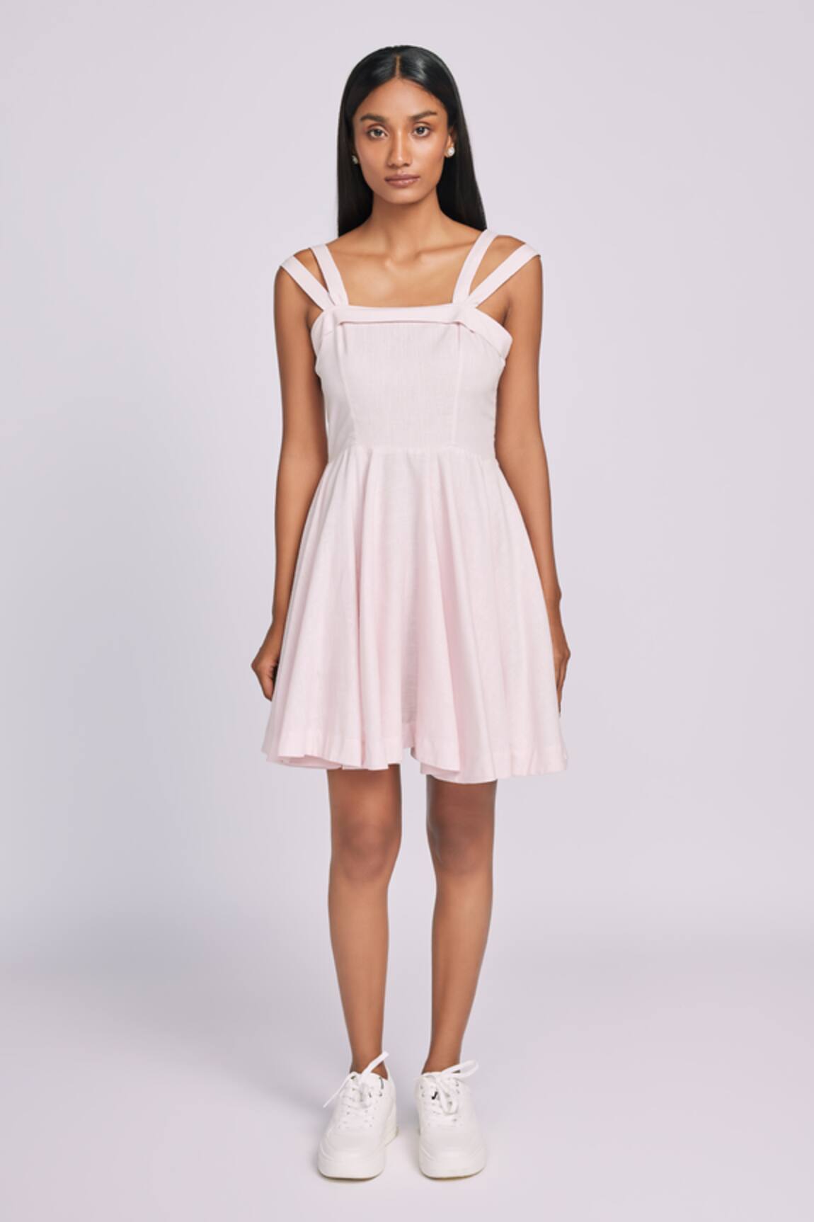 Dev And Viv Blush Cotton Dress with Strappy Design 