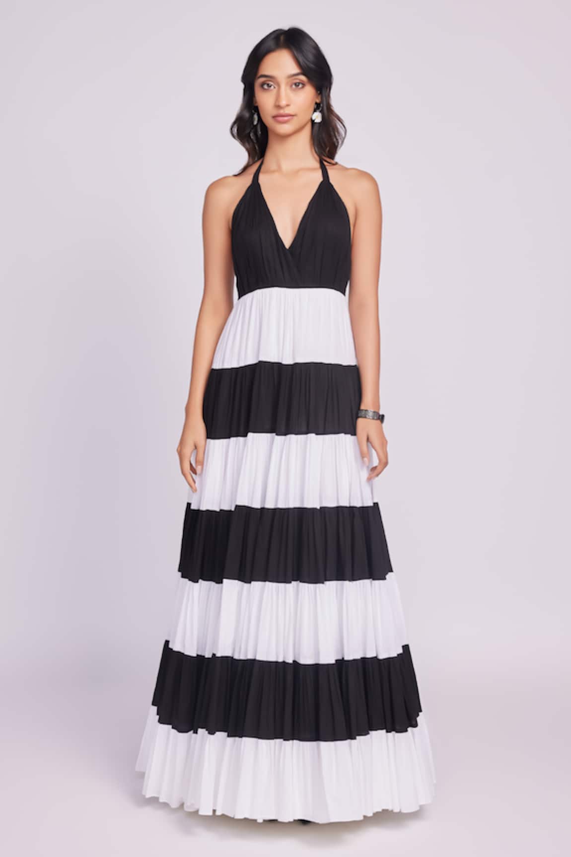 Dev And Viv Striped Halter Neck Maxi Dress 