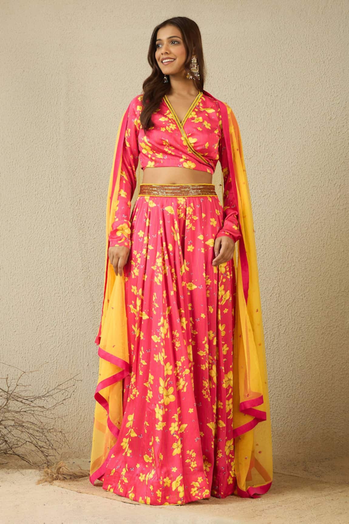 Label Nitika Fuschia Floral Print Lehenga Set 