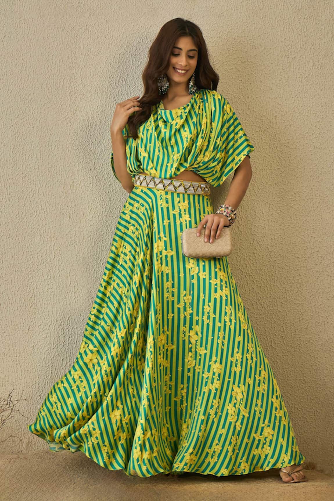 Label Nitika Green Floral Print Lehenga Set 