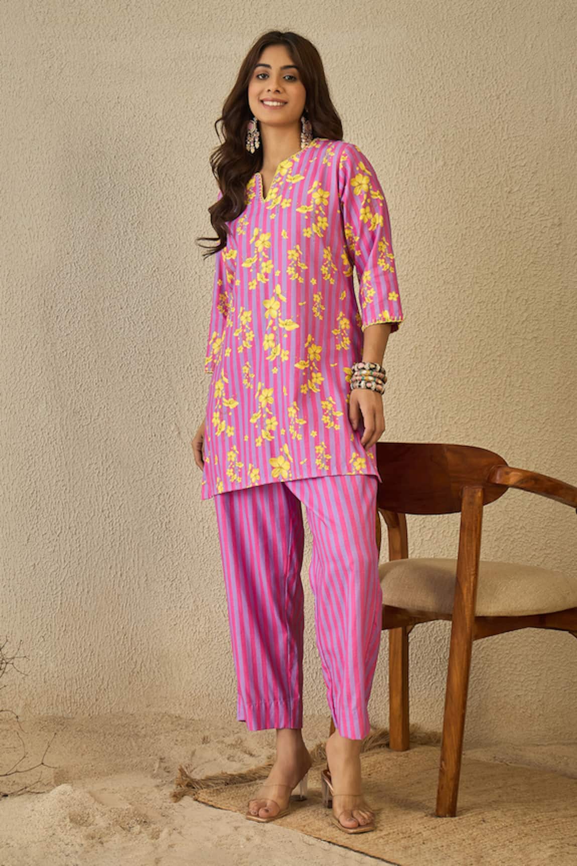 Label Nitika Floral Print Kurta & Striped Pant Set 
