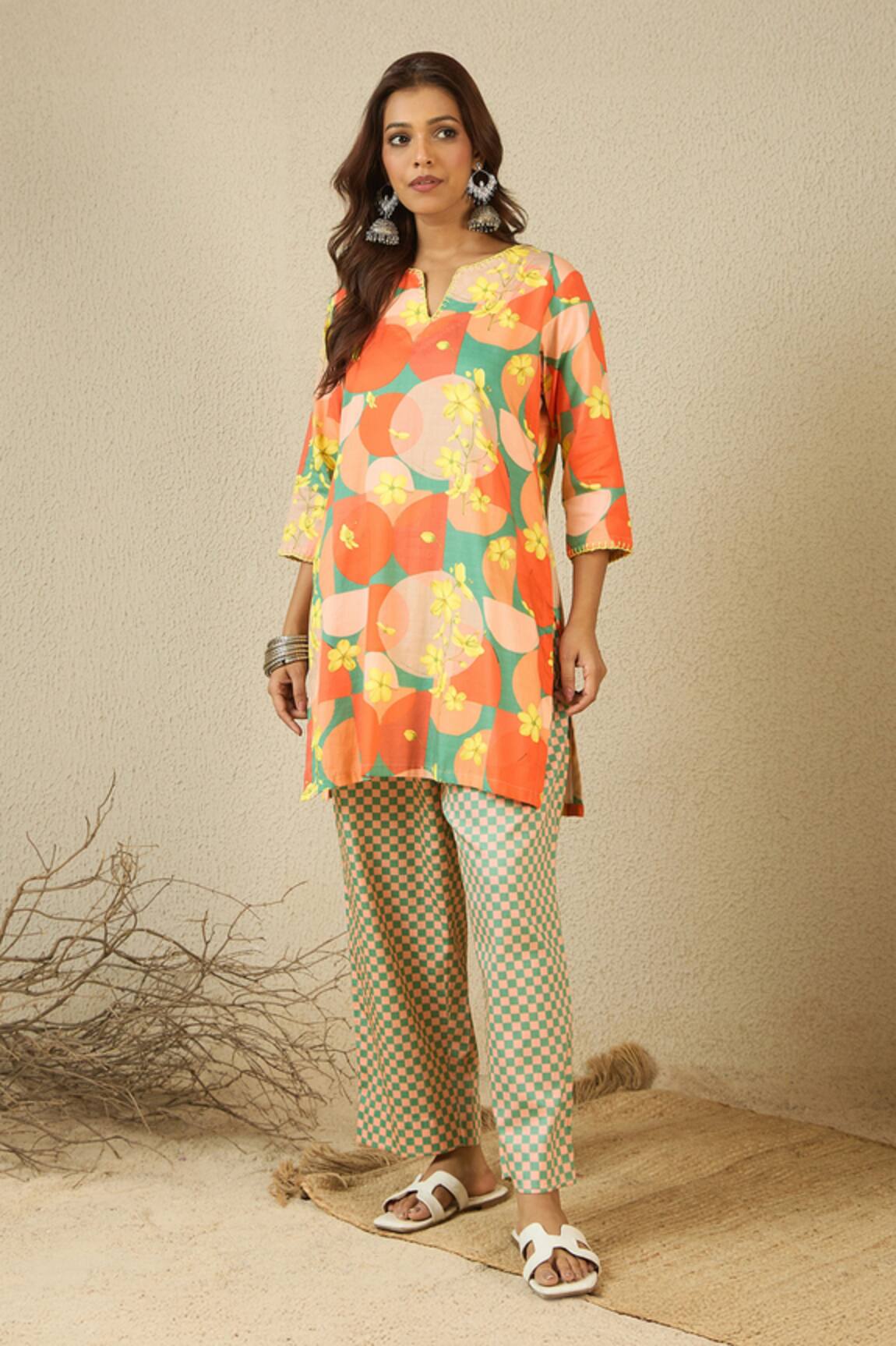Label Nitika Floral Print Kurta & Checkered Pant Set 