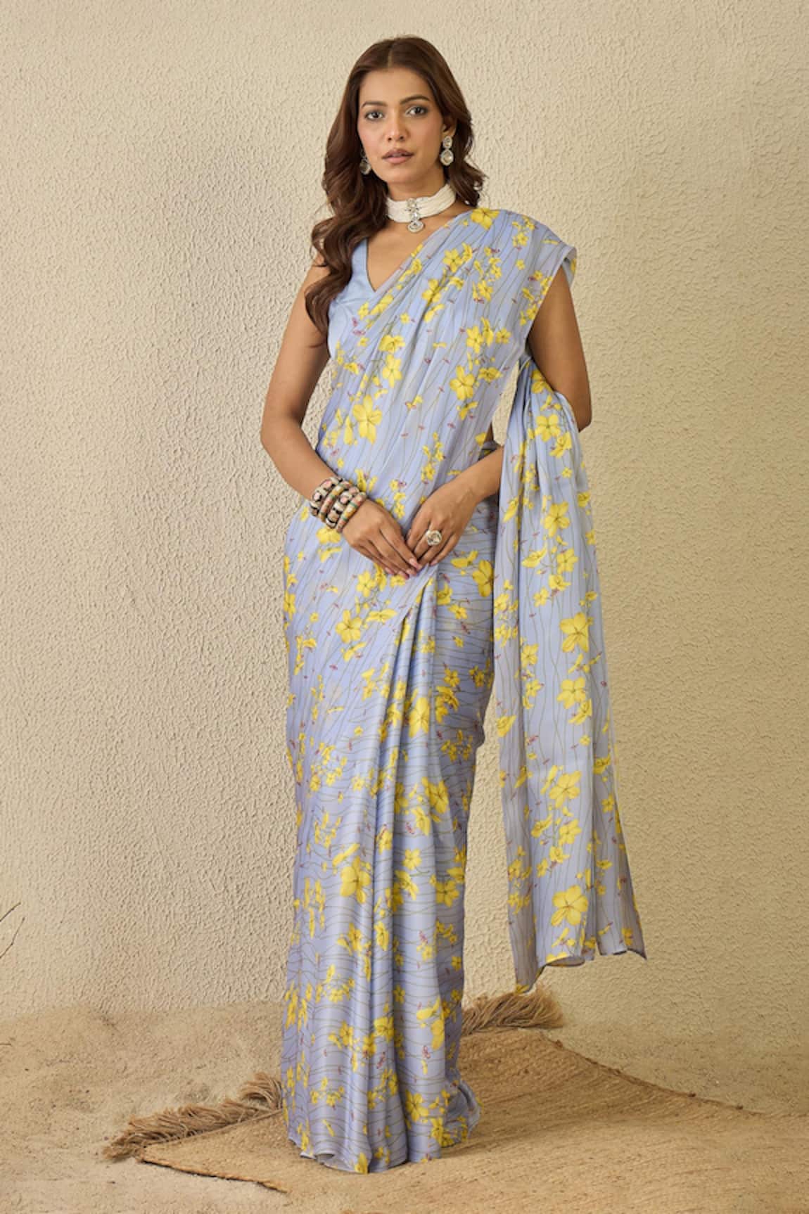 Label Nitika Floral Print Satin Georgette Saree Set 