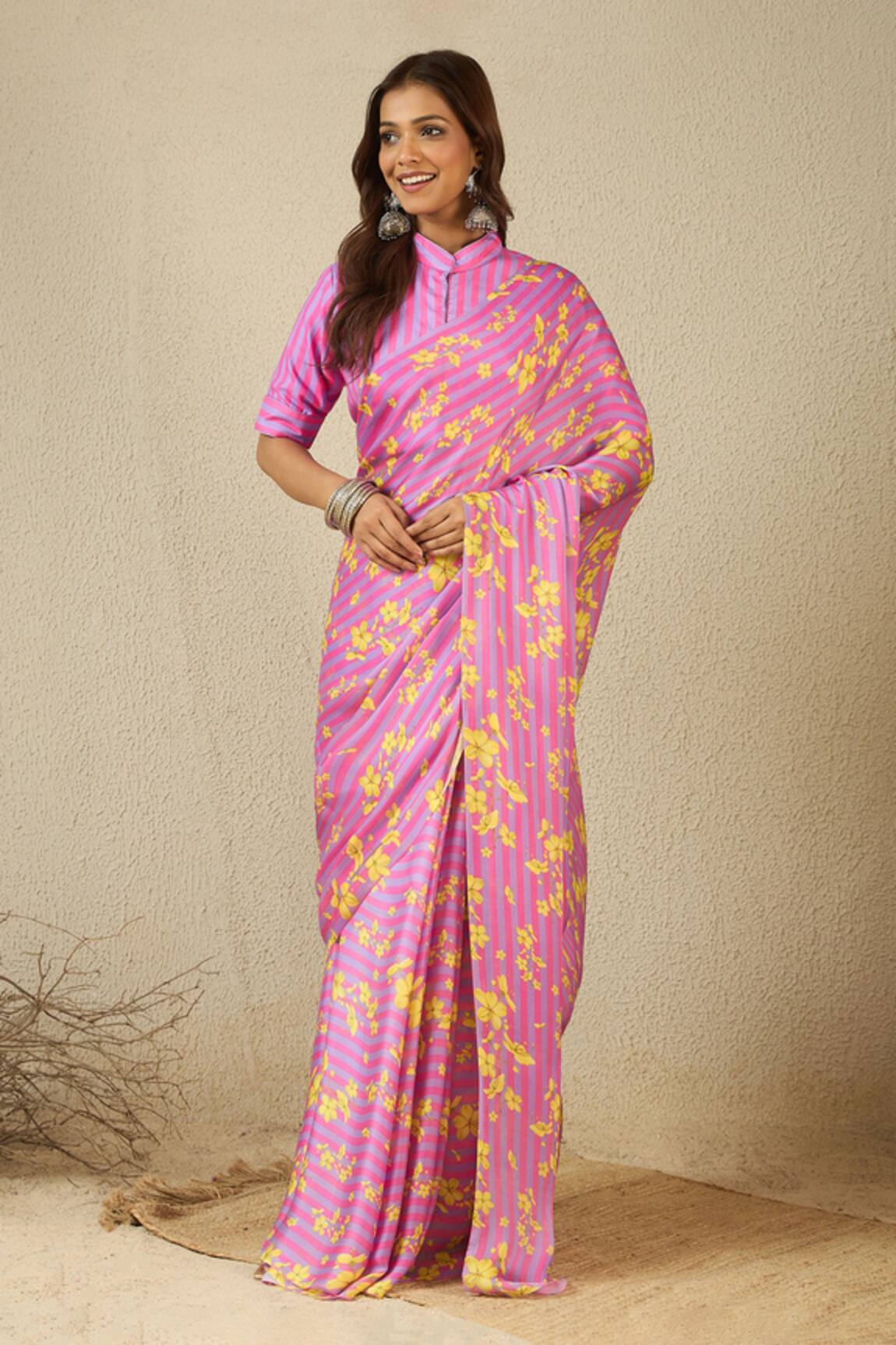 Label Nitika Floral Print Satin Georgette Saree Set 