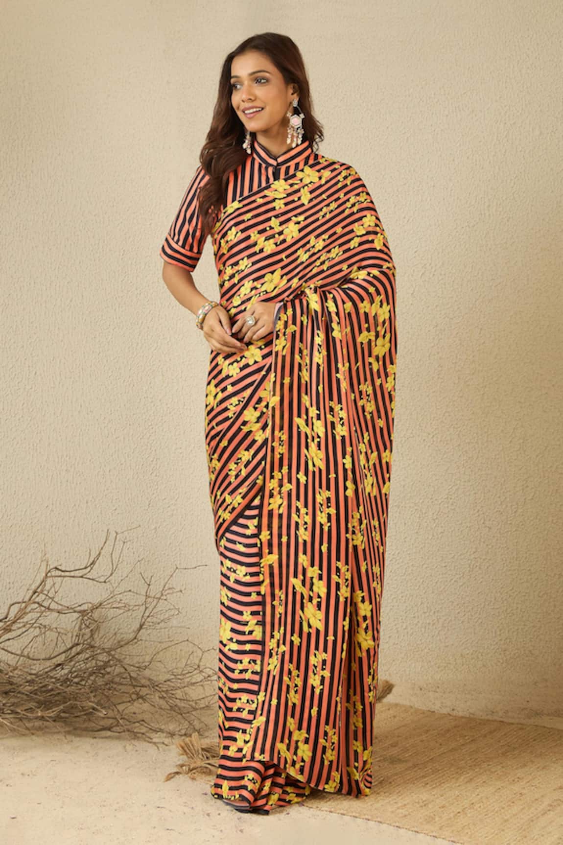 Label Nitika Designer Striped Saree with Blouse Piece 