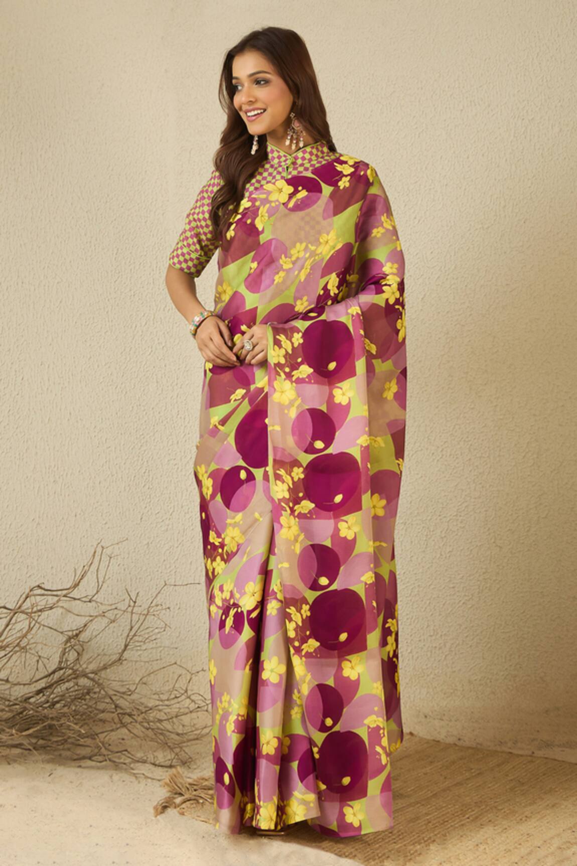 Label Nitika Floral Print Satin Georgette Saree & Blouse 