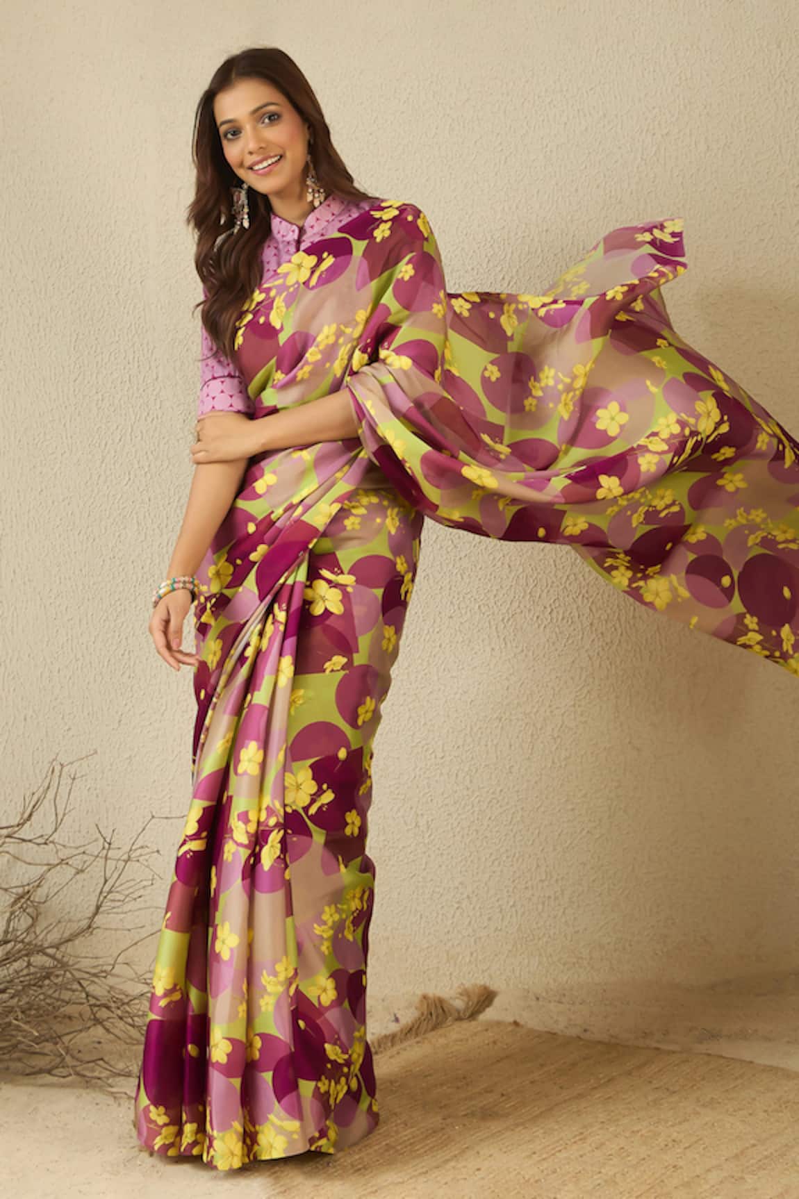 Label Nitika Floral Print Satin Georgette Saree & Blouse 