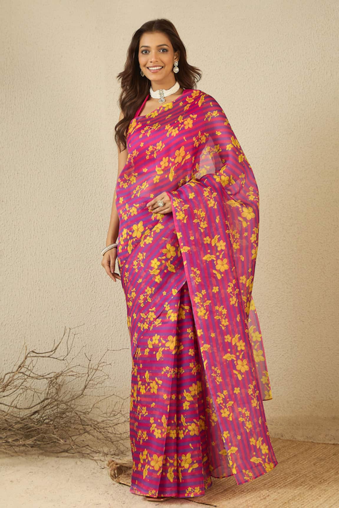 Label Nitika Floral Print Silk Organza Saree & Blouse 