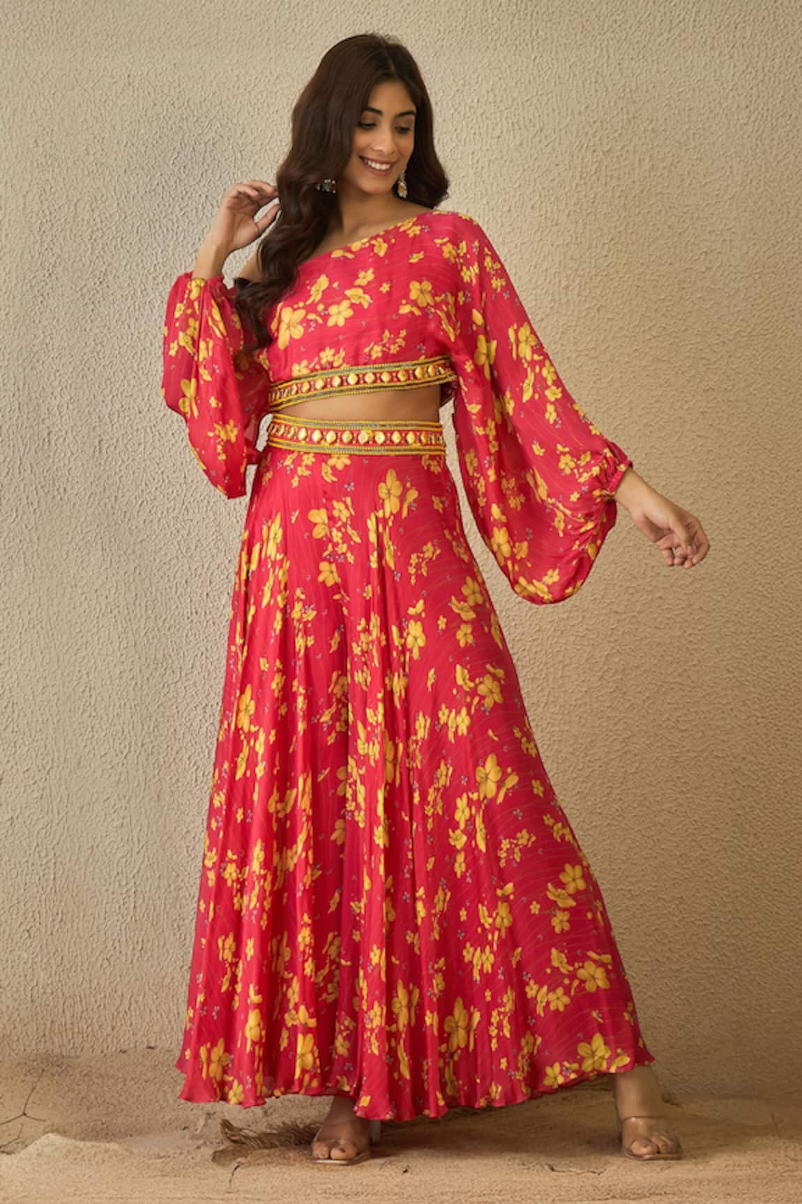 Label Nitika Floral Print Satin Georgette Set 