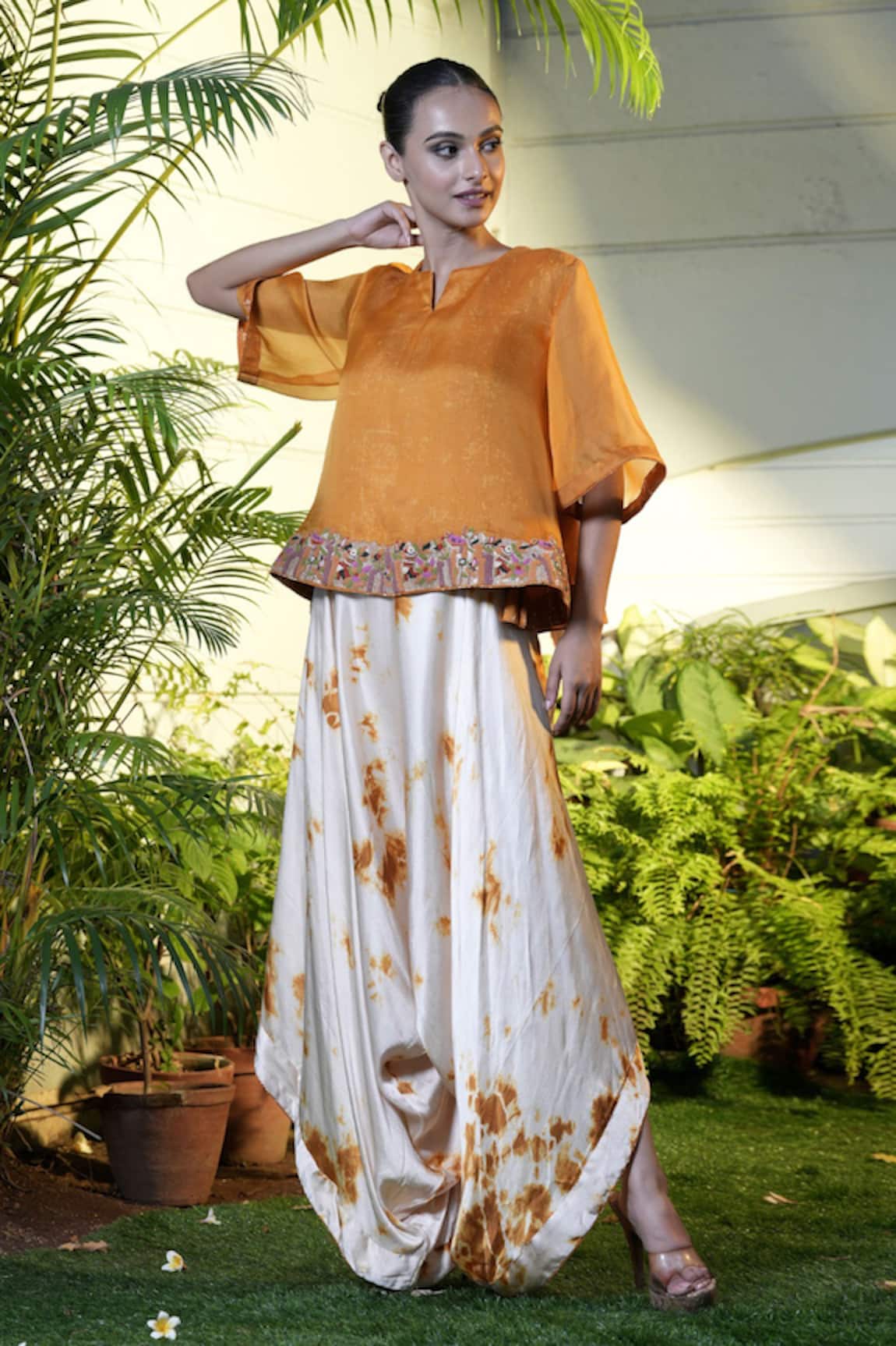 Vara By Vibha N Priti Mustard Hand Embroidered Tunic & Harem Pant 