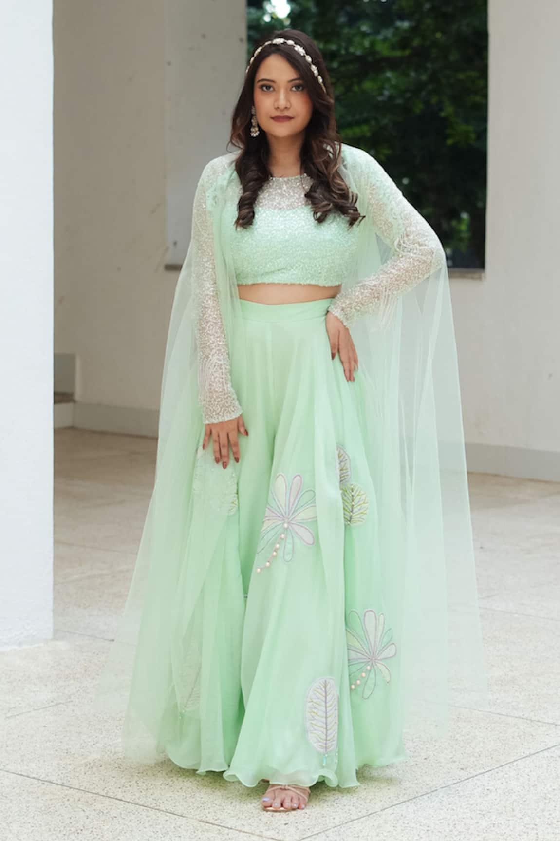 Pooja Bagaria Pastel Green Glitter Palazzo Set 