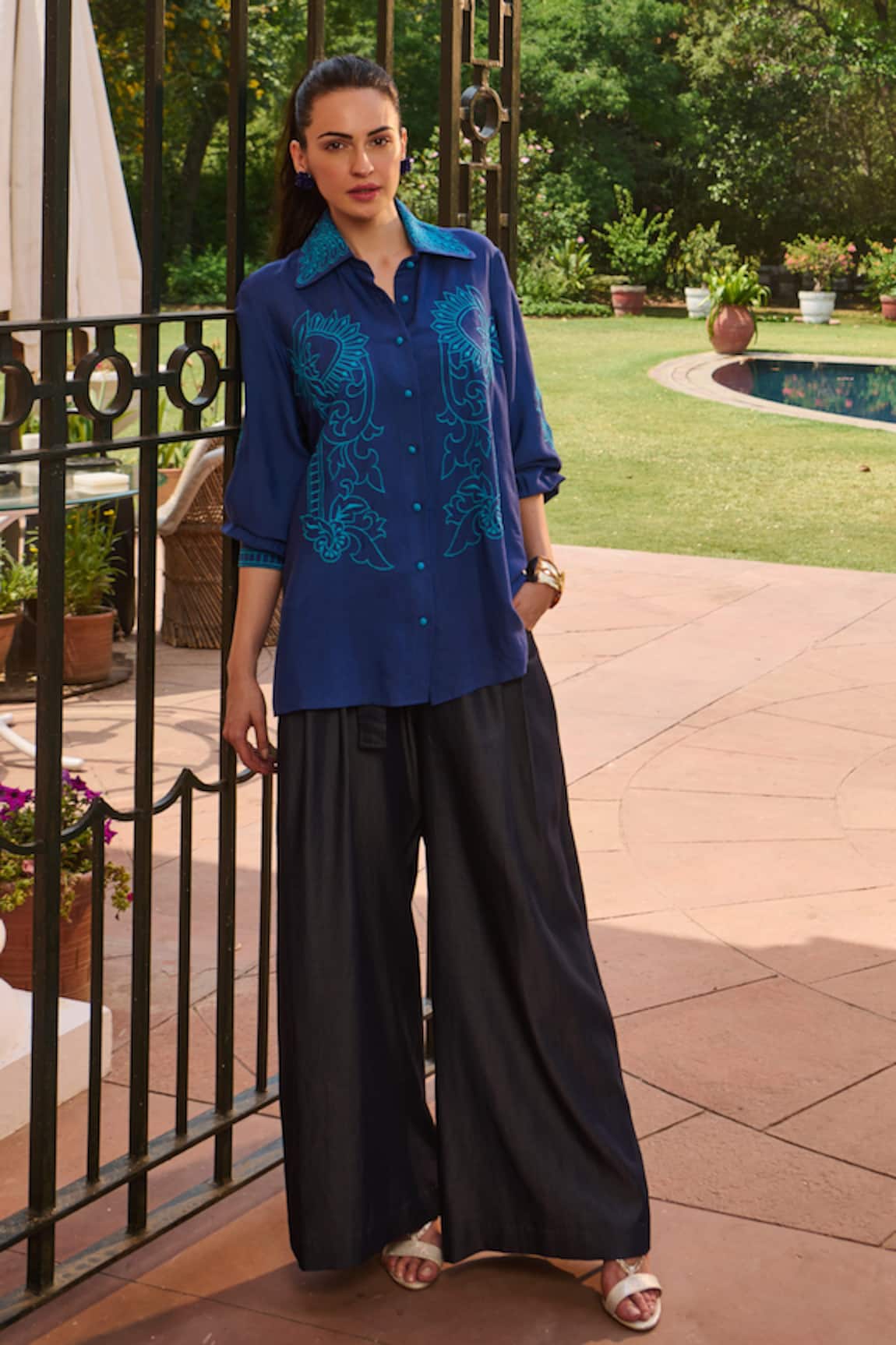 Nika 1.0 Turq Embroidered Cotton Shirt 