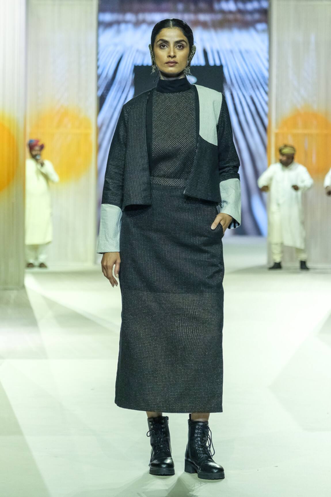 KA-Sha Black & Gold Handwoven Cotton Skirt 