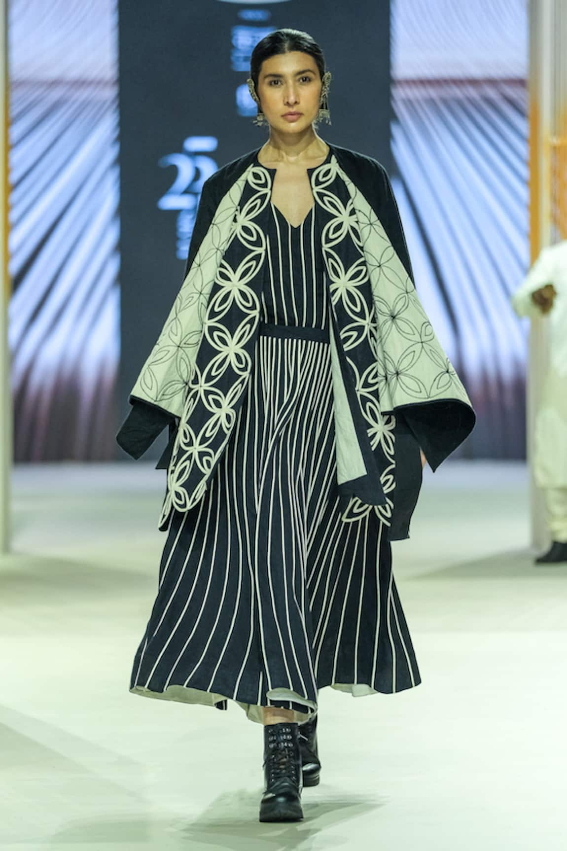 KA-Sha Black & White Striped Skirt 