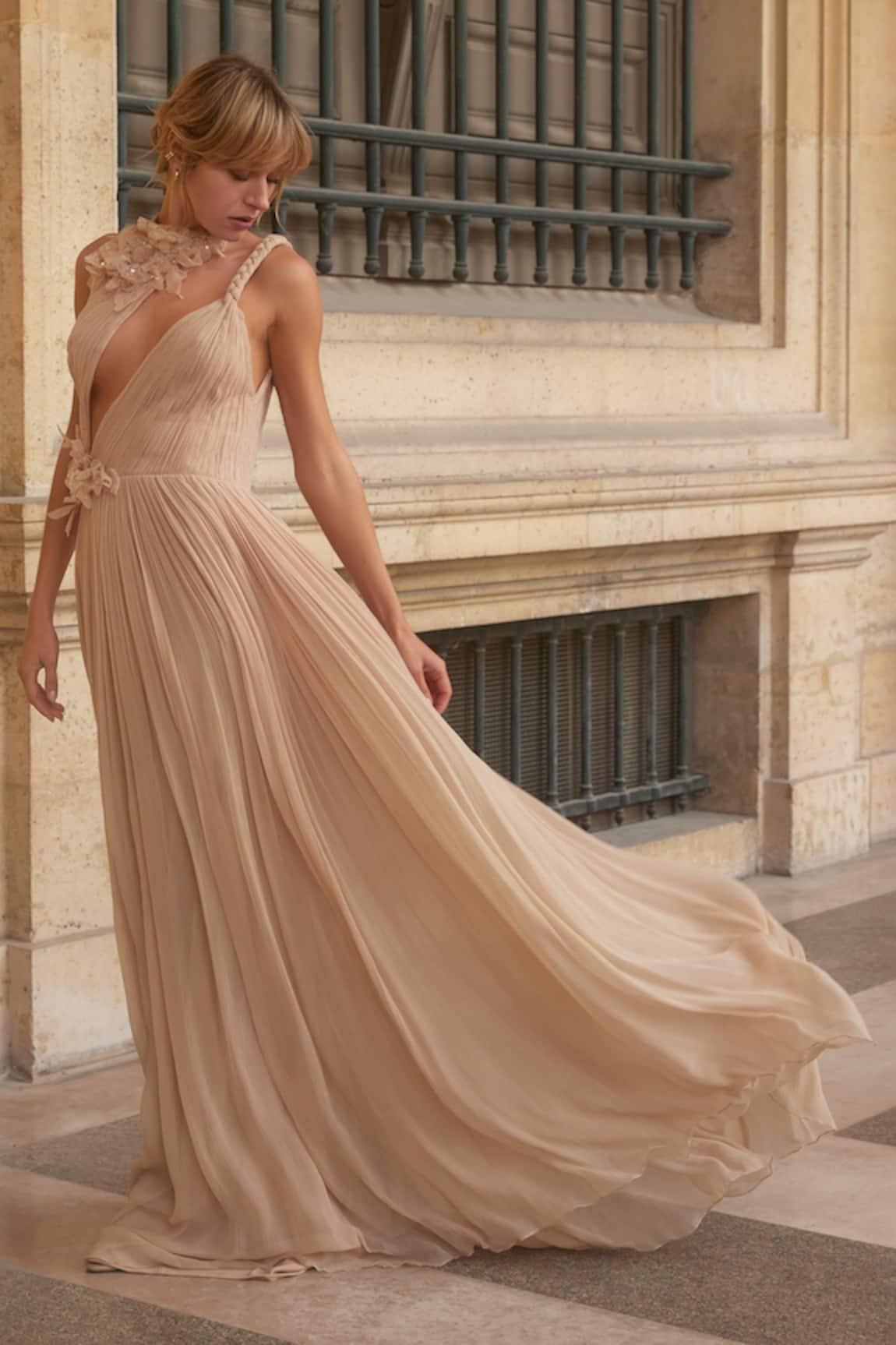 Supria Munjal Beige Chiffon Designer Gown 