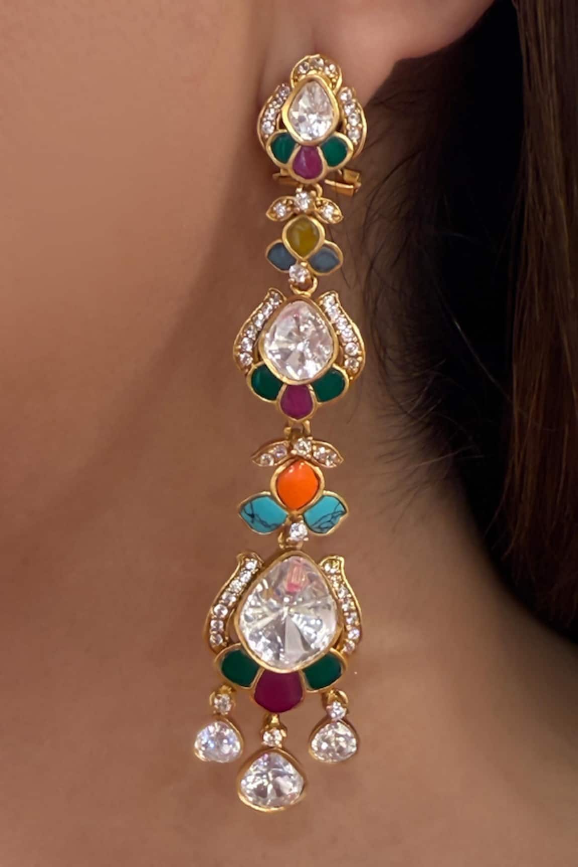Studio6 Jewels Multi Colour Stone Polki Earrings 