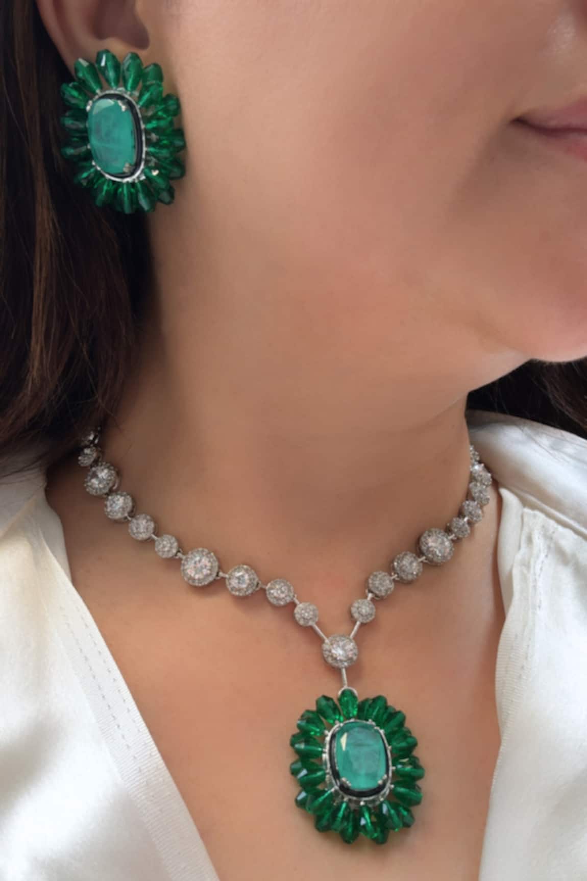 Studio6 Jewels Designer Green Crystal Jewelry Set 