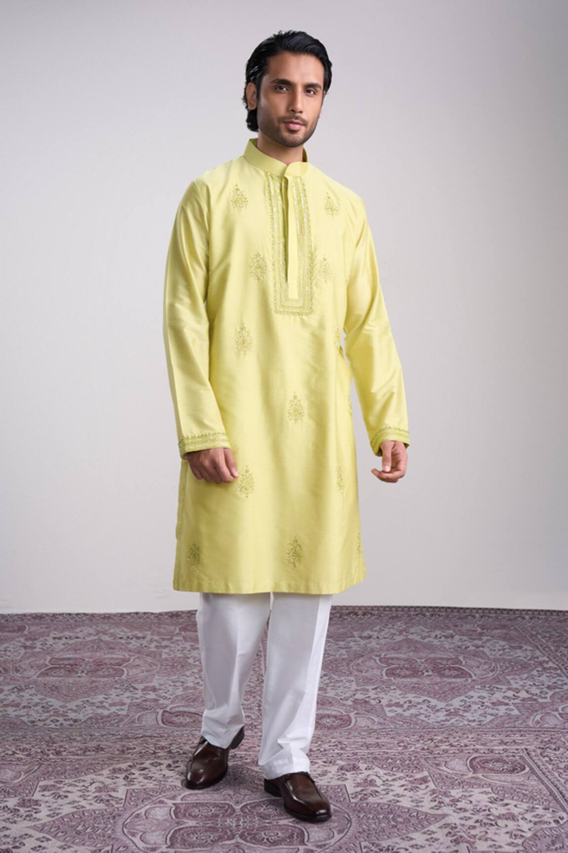 Sanjev Marwaaha Light Green Embroidered Kurta Set 