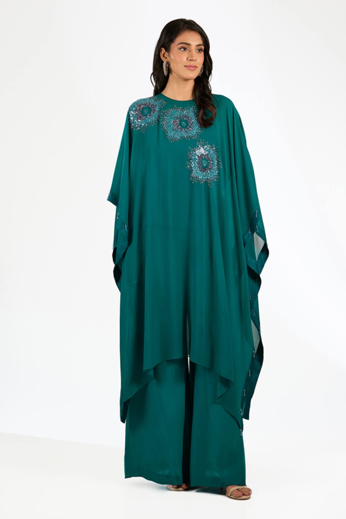 Anjali Kanwar Emerald Green Sequin Cape & Pant Set 