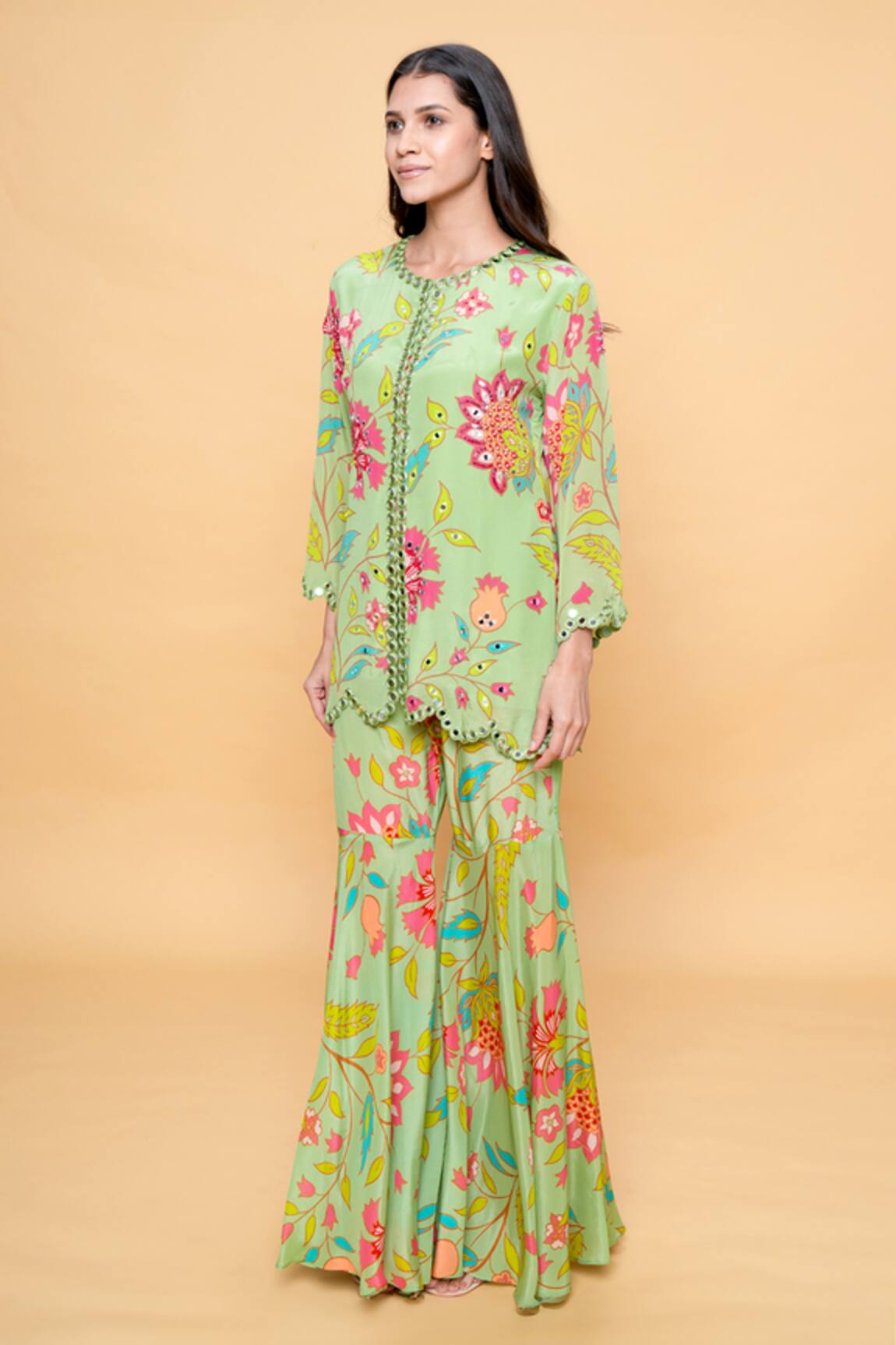 Sajeda A Lehry Floral Hand Embroidered Sharara Set 
