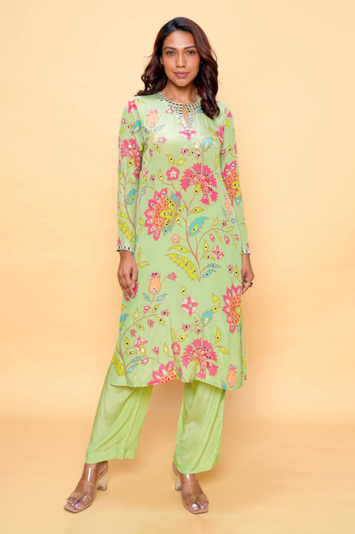 Sajeda A Lehry Chandini Floral Pista Kurta Pant Set 