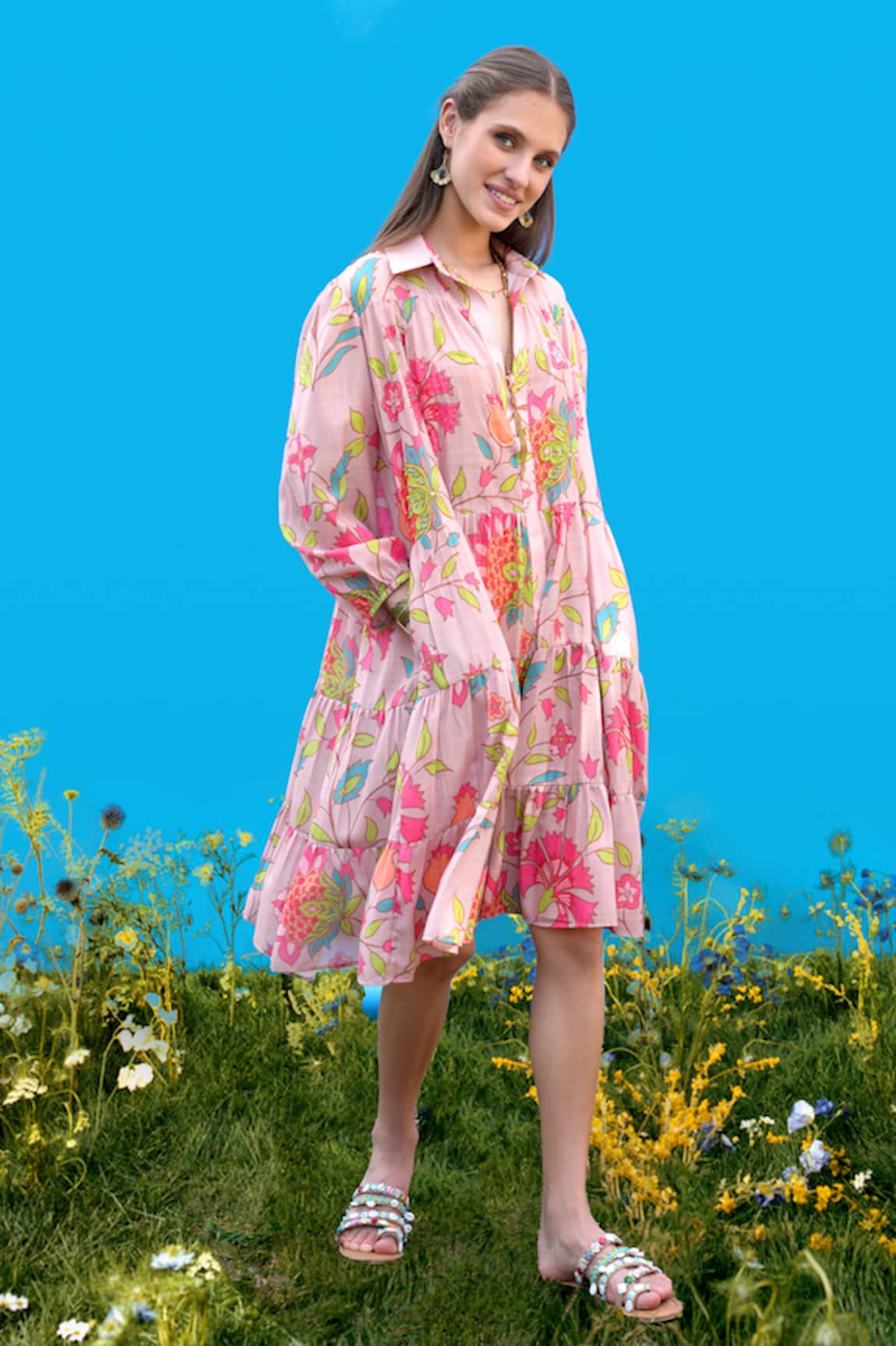 Sajeda A Lehry Hand Embroidered Floral Dress 