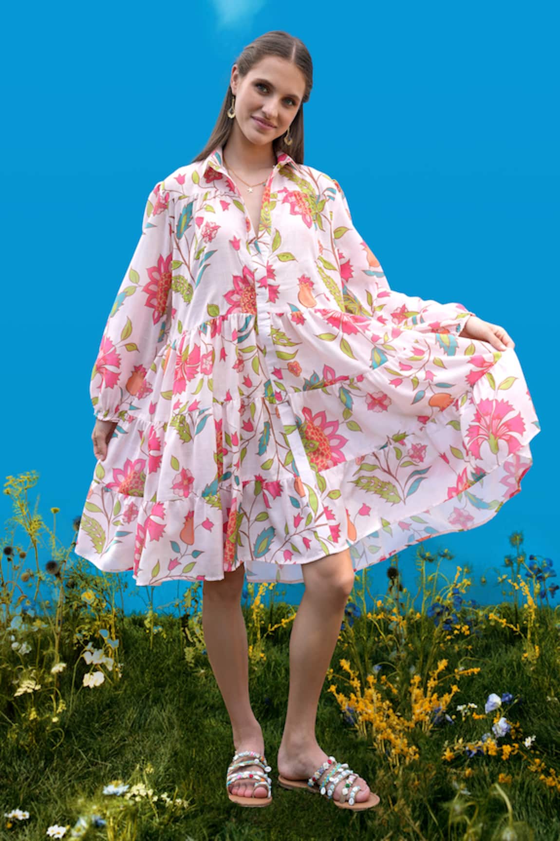 Sajeda A Lehry Hand Embroidered Floral Dress 