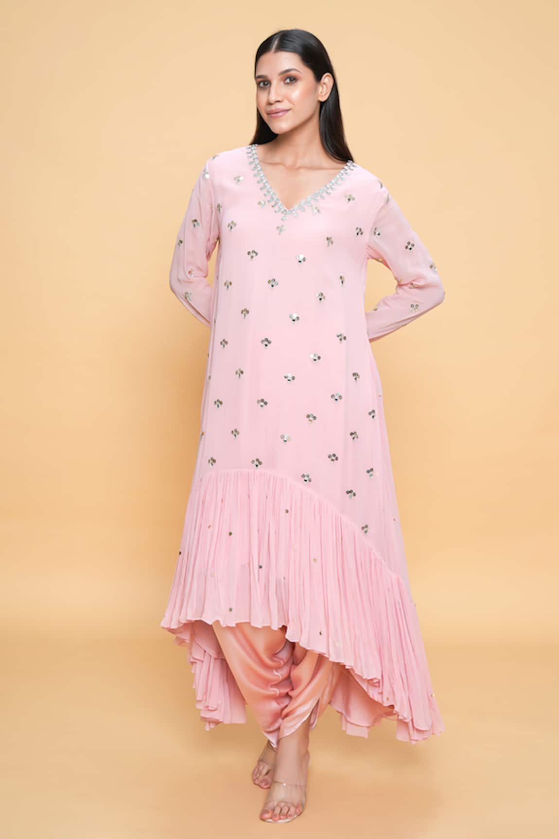 Sajeda A Lehry Rose Pink Hand Embroidered Kurta Set 