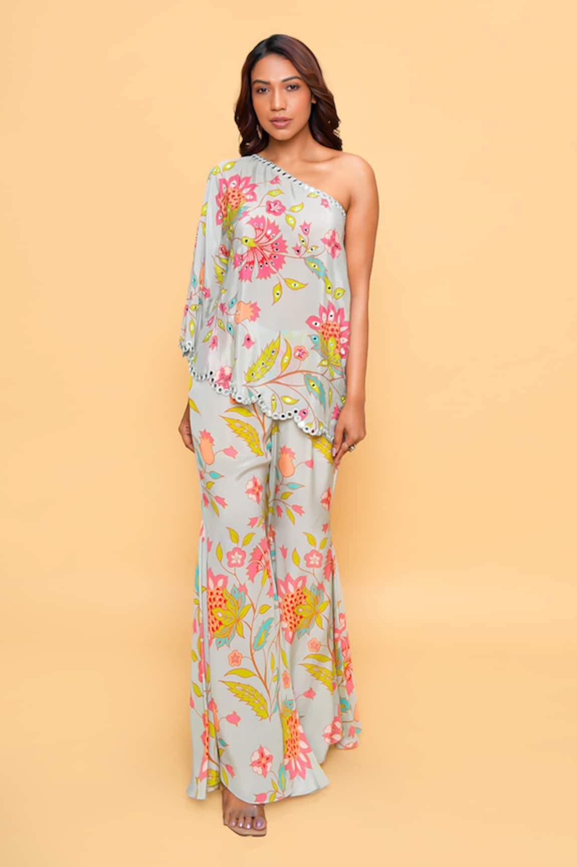 Sajeda A Lehry Floral Aqua Sharara & Short Kurta Set 