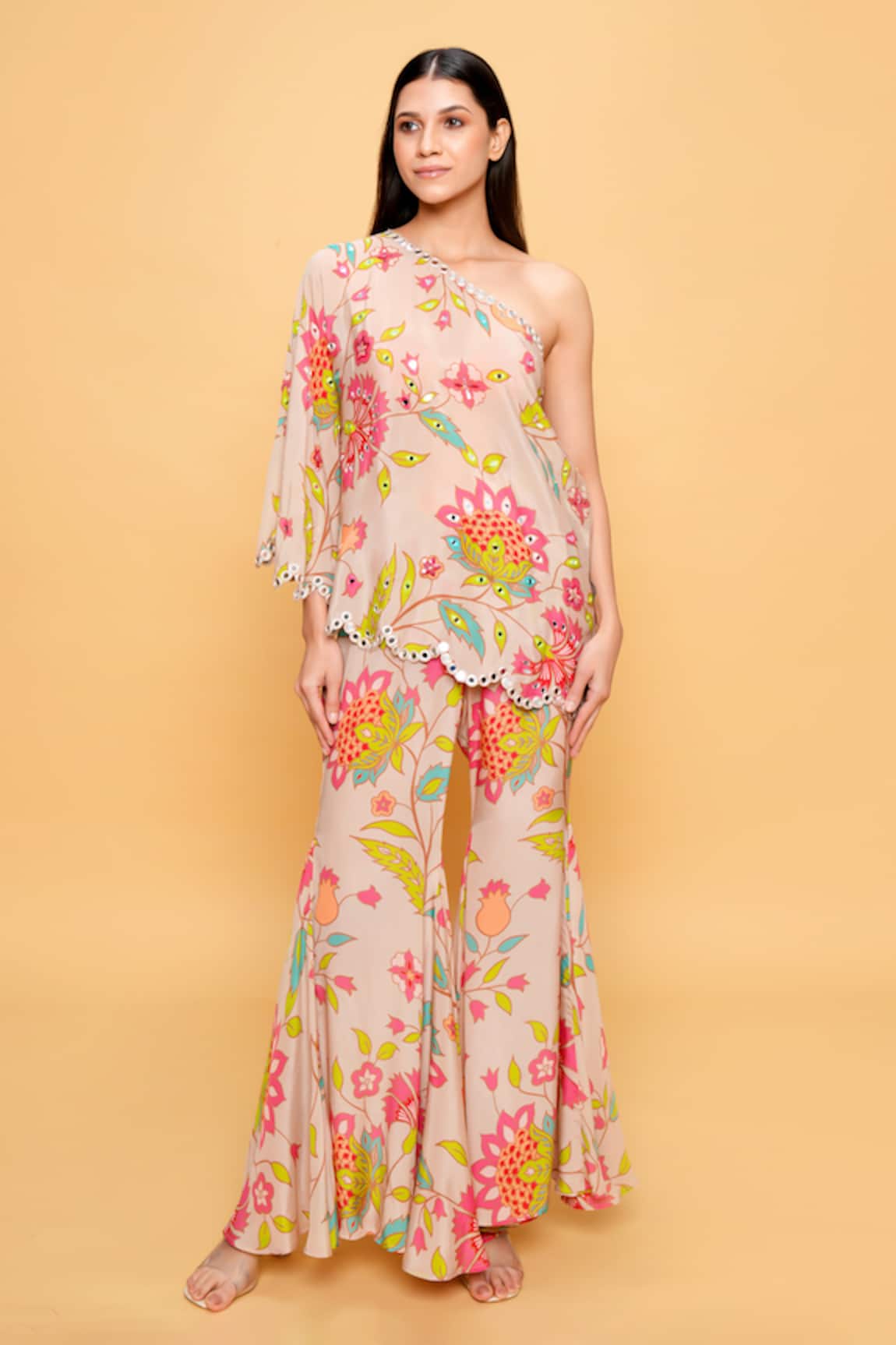Sajeda A Lehry Floral Hand Embroidered Sharara Set 