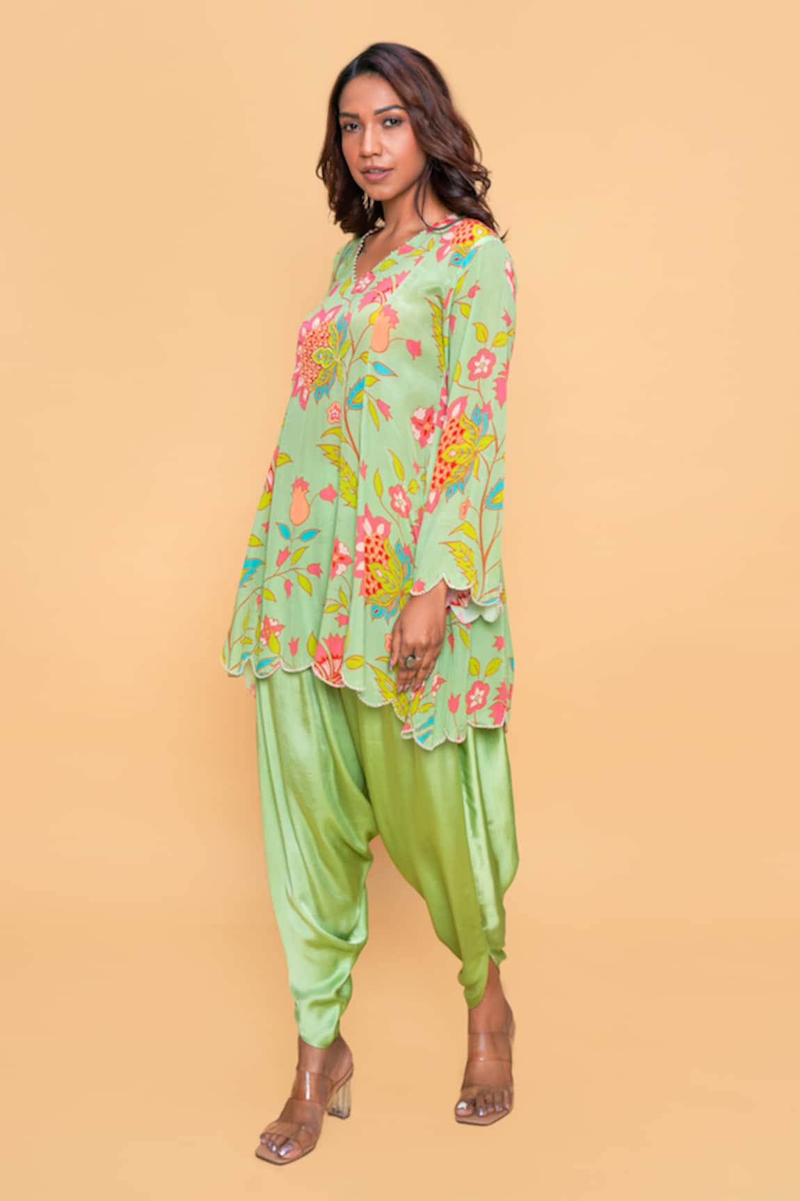 Sajeda A Lehry Floral Hand Embroidered Kurta & Dhoti Pant 