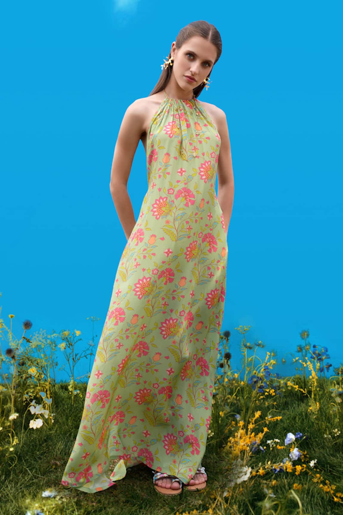 Sajeda A Lehry Digital Print Halter Neck Dress 