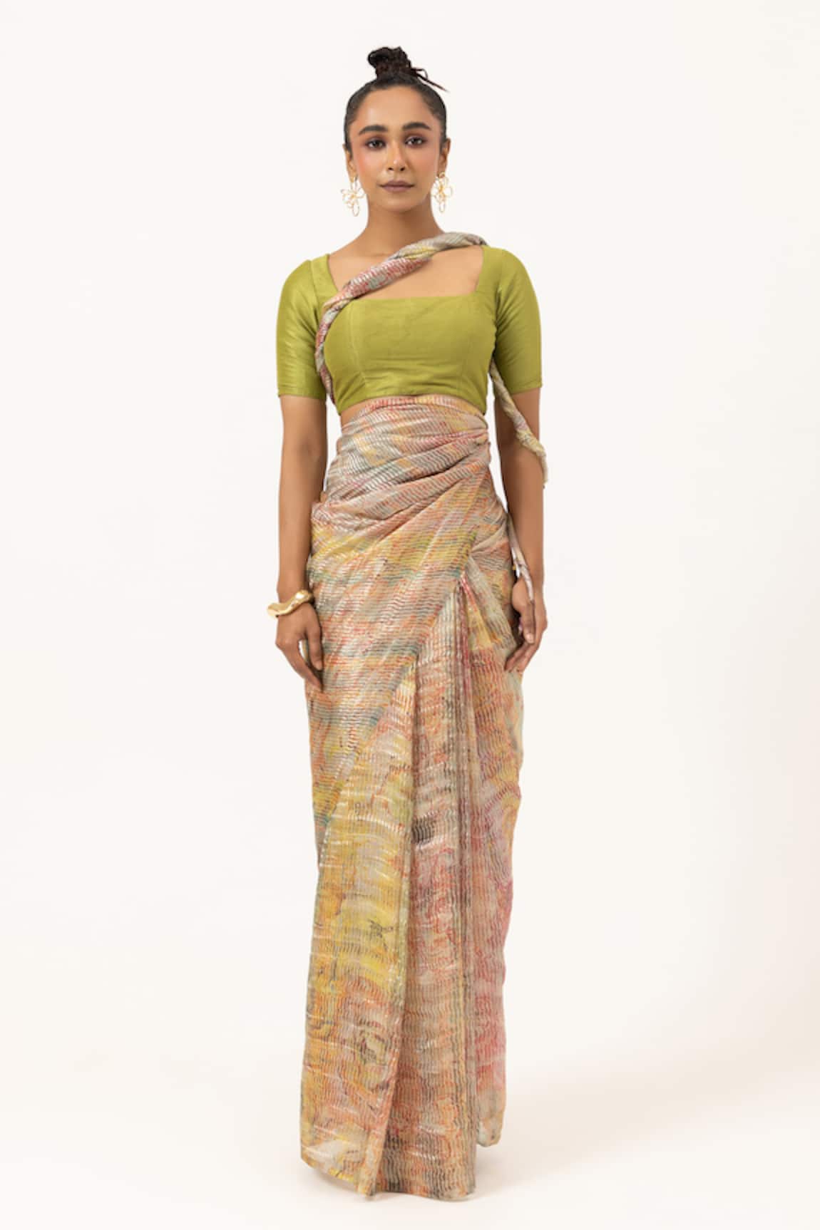 Unallume By Nisha Multi Color Silk Saree With Blouse Piece 