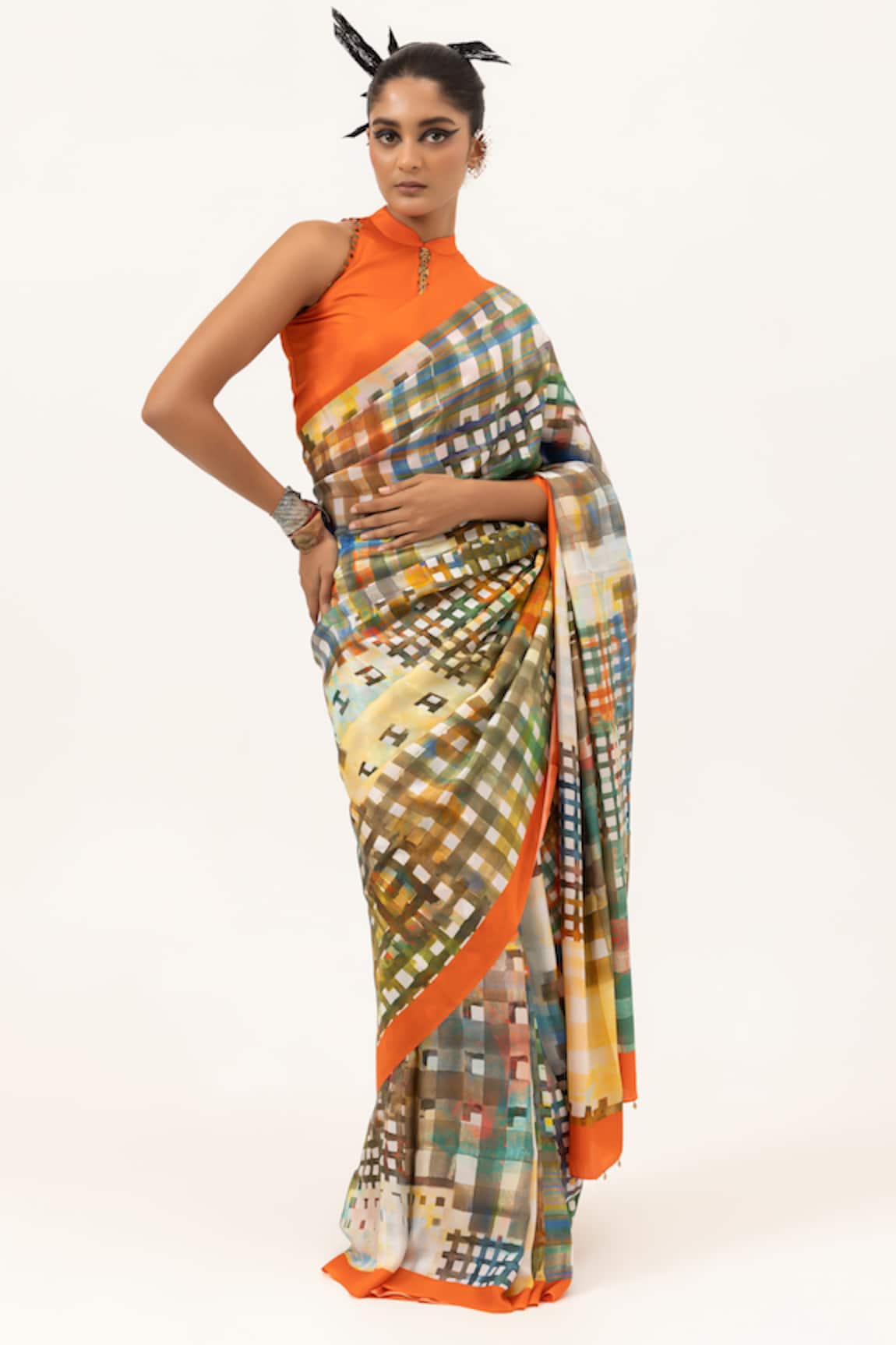 Unallume By Nisha Vibrant Grid Silk Saree 