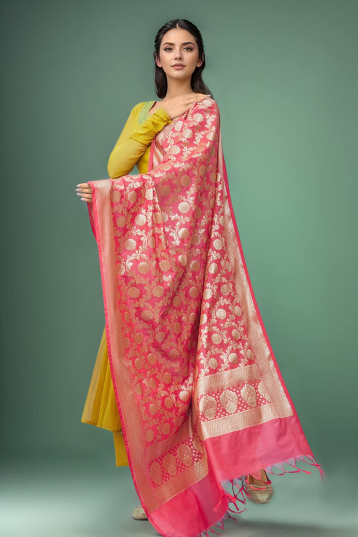 Naintara Bajaj Botanical Woven Fringe Hem Dupatta