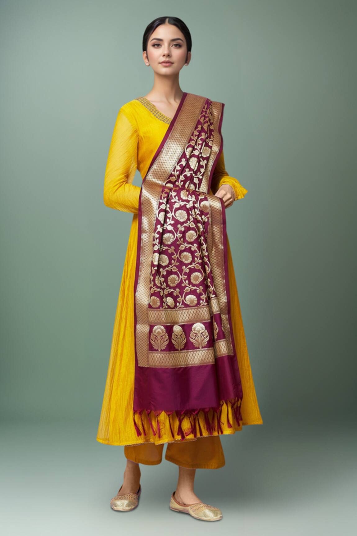 Naintara Bajaj Banarasi Art Silk Floral Pattern Dupatta