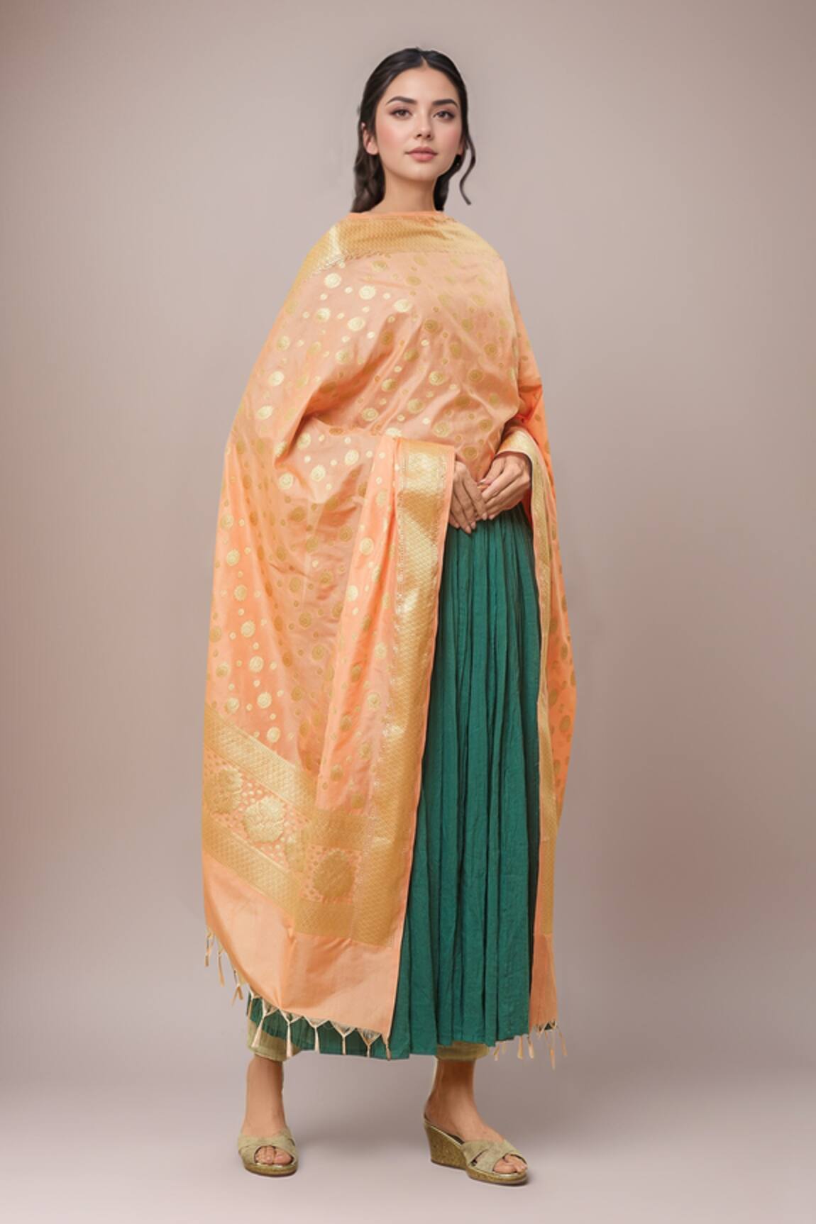 Naintara Bajaj Floral Woven Banarasi Art Silk Dupatta