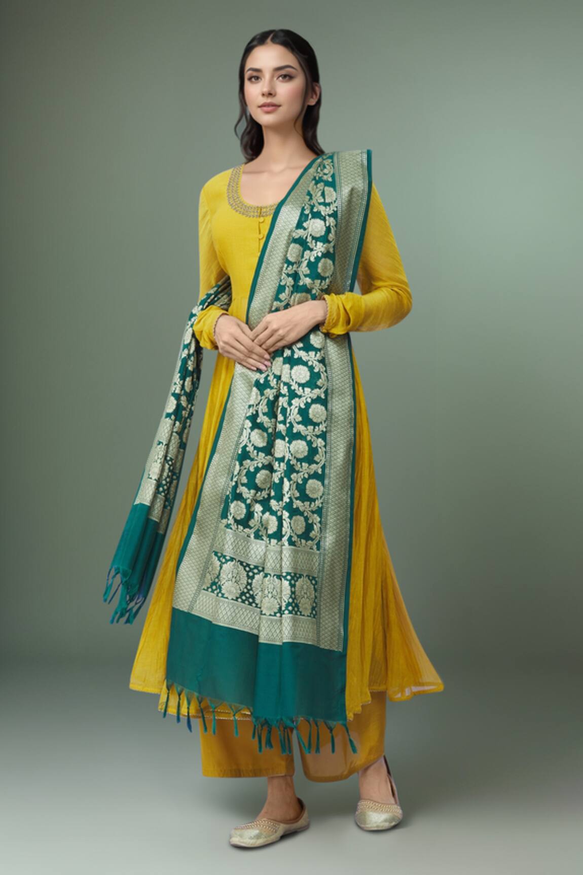 Naintara Bajaj Floral Woven Banarasi Art Silk Dupatta